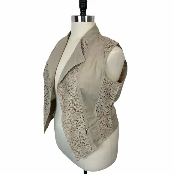 Chico's Vest Romantic Cottage Crochet Lace Open Front Sz 10 12 Tan Cream NWT - Picture 5 of 16